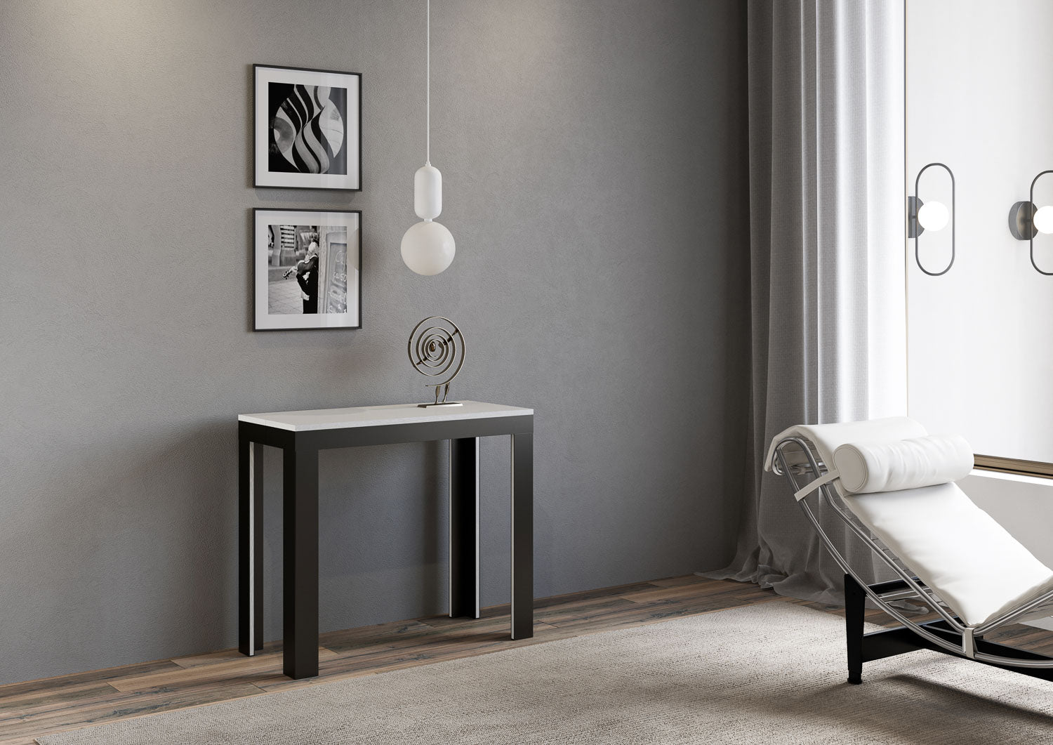 Consolle Allungabile 90-300x40x77 cm in Nobilitato Bianco