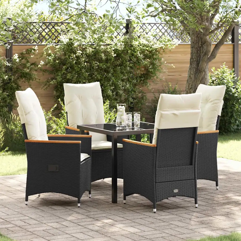 Set da Pranzo per Giardino con cuscino 5 pcs Nero polyrattan