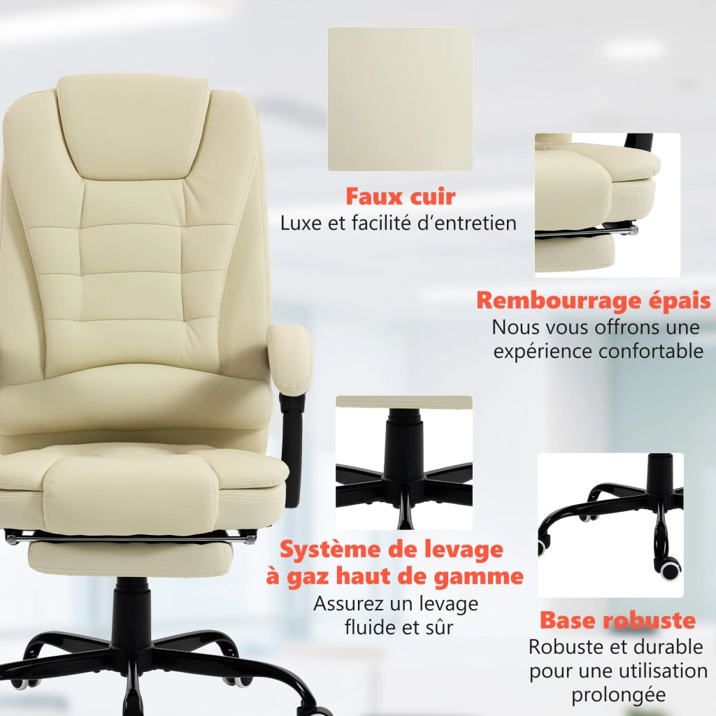 Poltrona massaggiante da ufficio ¨C zephmum ¨C regolabile in altezza, schienale reclinabile, telecomando, beige