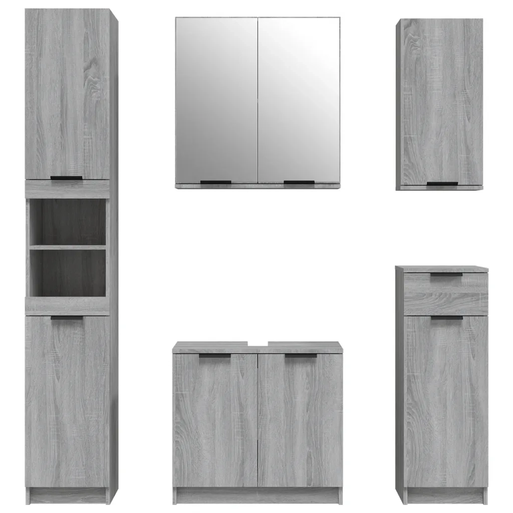 Set Mobili da Bagno 5 pz Grigio Sonoma in Legno Multistrato 3115858