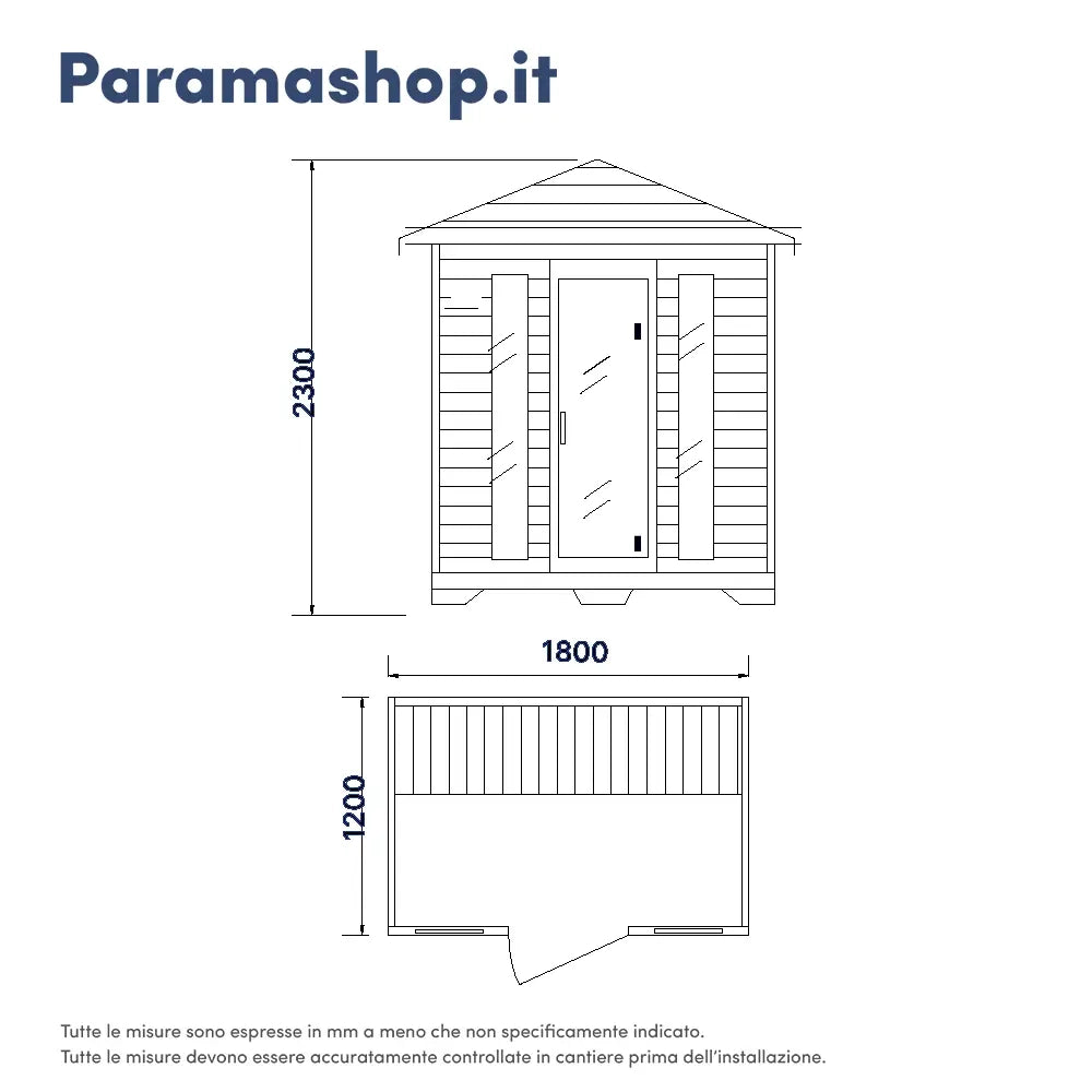 Sauna da esterno infrarossi 120x180 cm H208 da 2 o 4 posti in legno di abete con radio integrata | Pori