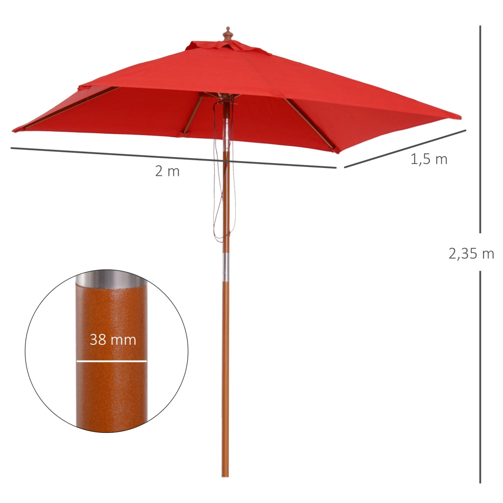 Ombrellone da giardino rettangolare inclinabile ¨C Minimal ¨C 2x1.5x2.3m rosso