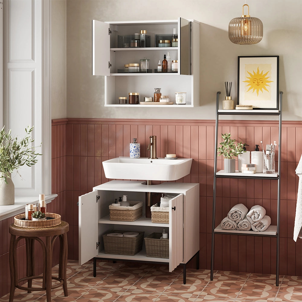 Vicco Specchio contenitore bagno Ondulazione bianca 70 x 65 cm