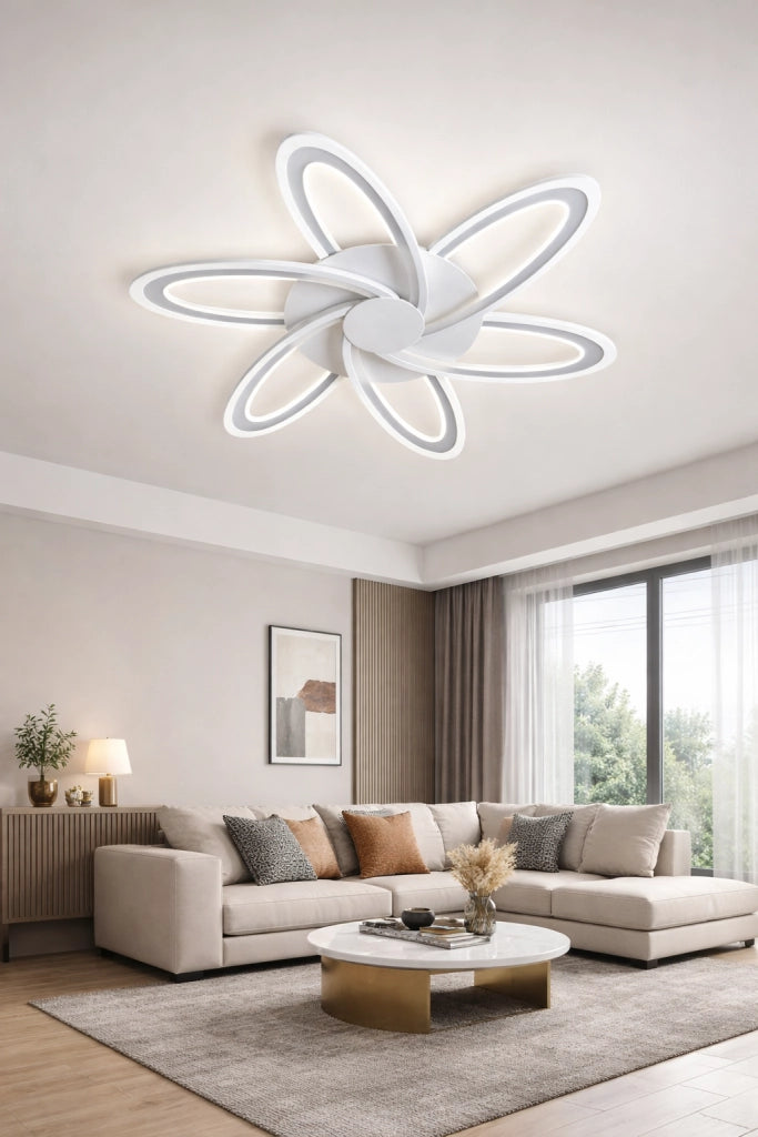 Plafoniera LED Soffitto 59W Design Artistico, 4720 Lumen, Luce Calda, Fredda, Naturale, Fascio 300°, Alluminio Bianco e ABS, Moderna per Salotto e Camera