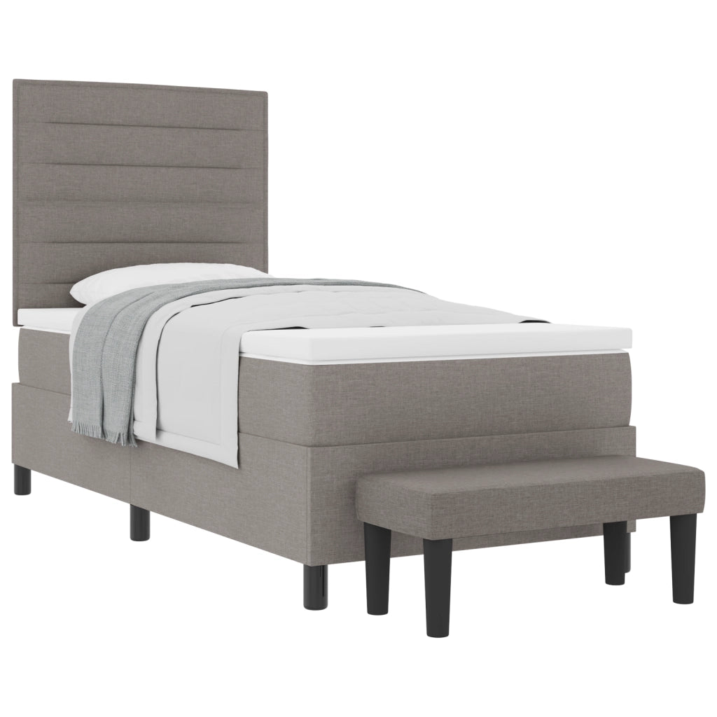 Letto Box Spring con Materasso e Panchina Taupe 100x200 cm in Tessuto
