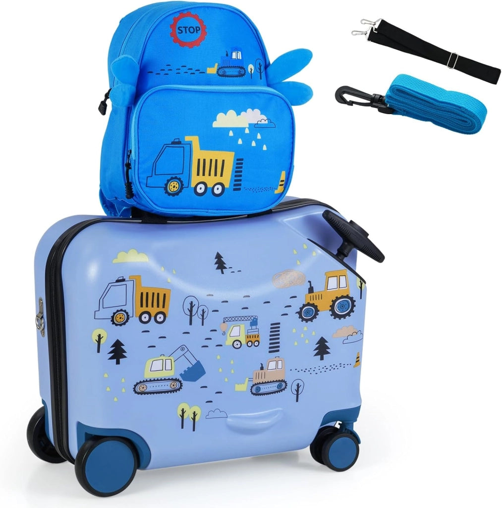 Valigia Cavalcabile per Bambini, 18" Valigia+ 12" Zaino,2 Pezzi, Trolley Bambini Bagaglio a Mano con Ruote Girevoli e Maniglia Retrattile, 2 Cingie Multiuso (Modello 9)