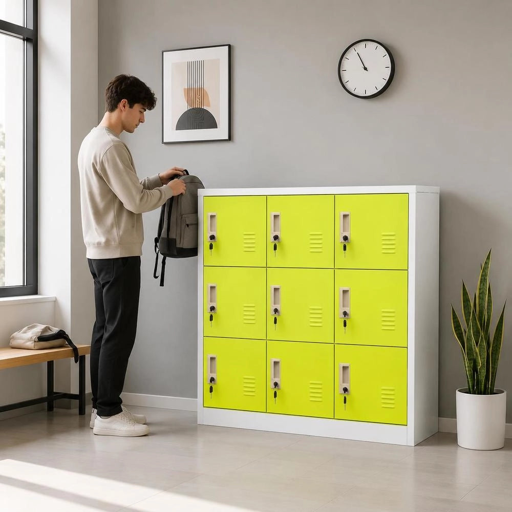 Locker Cabinet, Light Grey And Green, 90x45x92.5 Cm, Steel