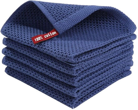 Asciugamano a cella in cotone Serie - Asciugamano multifunzionale per la cucina - Blu - 5 pezzi