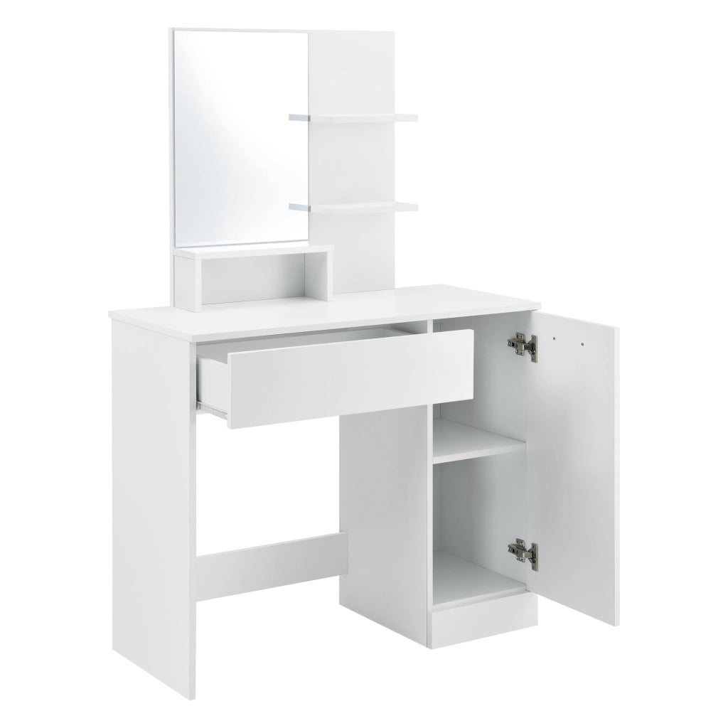 Tavolo da Trucco Krugersdorp Toeletta con Specchio Cassetto Ripiani e Armadietto - Bianco [en.casa]