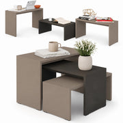 Set 3 Pezzi Tavolini Caffe Rettangolare a Incastro in Legno MDF Moka e Antracite