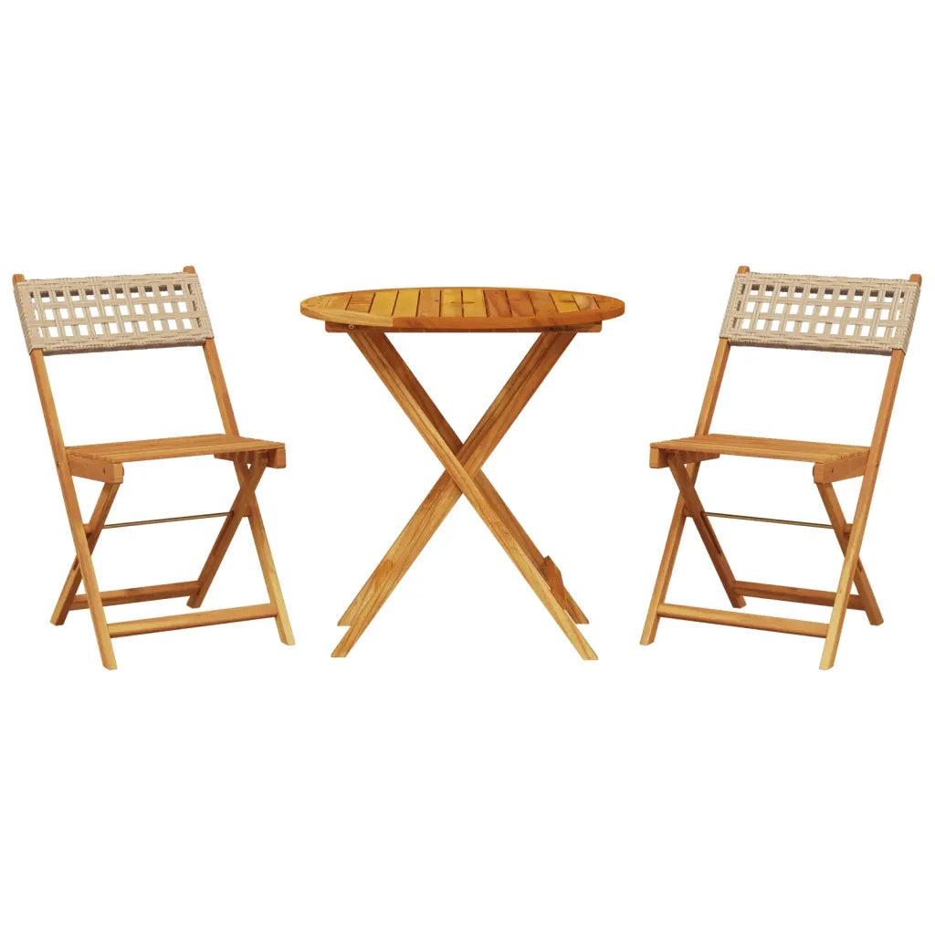 Set da Bistrot 3 pz | Set Salotto da Giardino Beige in Polyrattan e Legno Massello