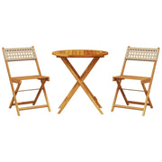 Set da Bistrot 3 pz | Set Salotto da Giardino Beige in Polyrattan e Legno Massello