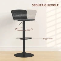 Set 2 Sgabelli da Bar con Schienale, Girevoli e con Altezza Regolabile, Polipropilene, Nero