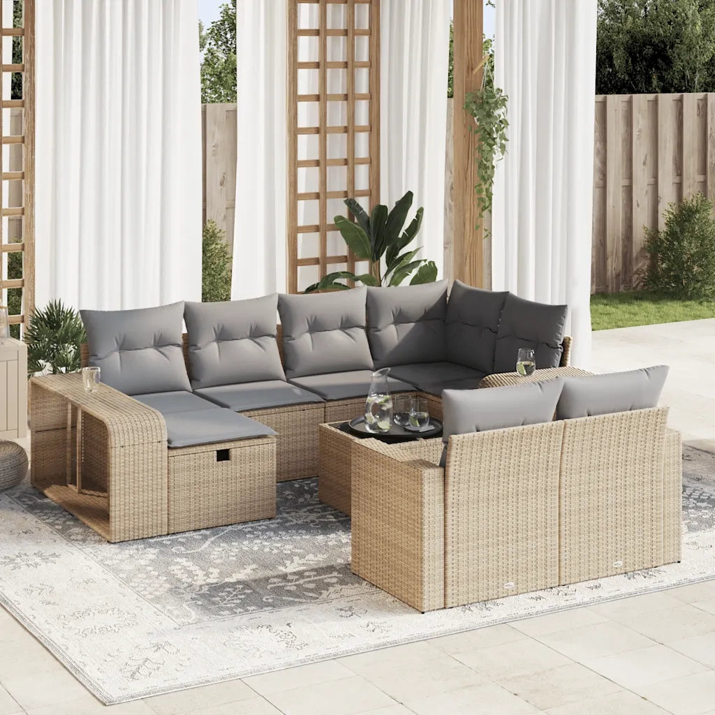Set Divani da Giardino 11 pz con Cuscini Beige in Polyrattan 3326073