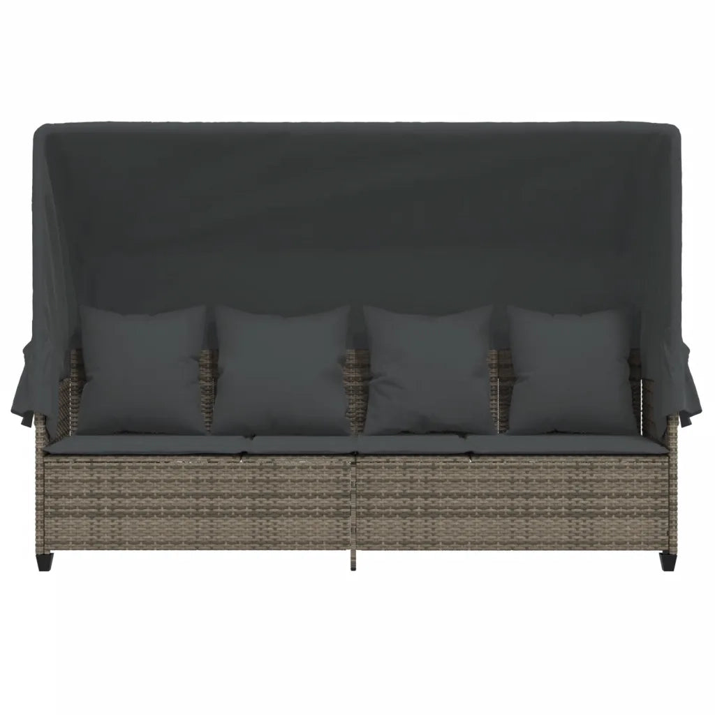 Lettino Prendisole | Sdraio da giardino | Lettino da sole con Baldacchino e Cuscini Grigio?Polyrattan