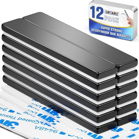 12 pacchetto di magneti neodymium neri, 60 x 10 x 3 mm magneti terrestri, strisce adesive per frigoriferi con adesivo a doppia faccia per uso multifunzionale