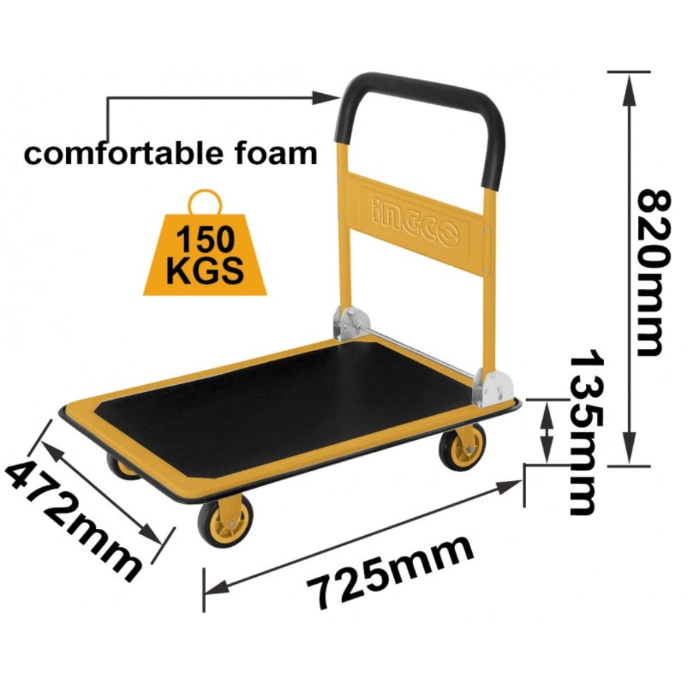 Carrello 4 ruote manico pieghevole 150 kg trasporto carichi pesanti antiscivolo