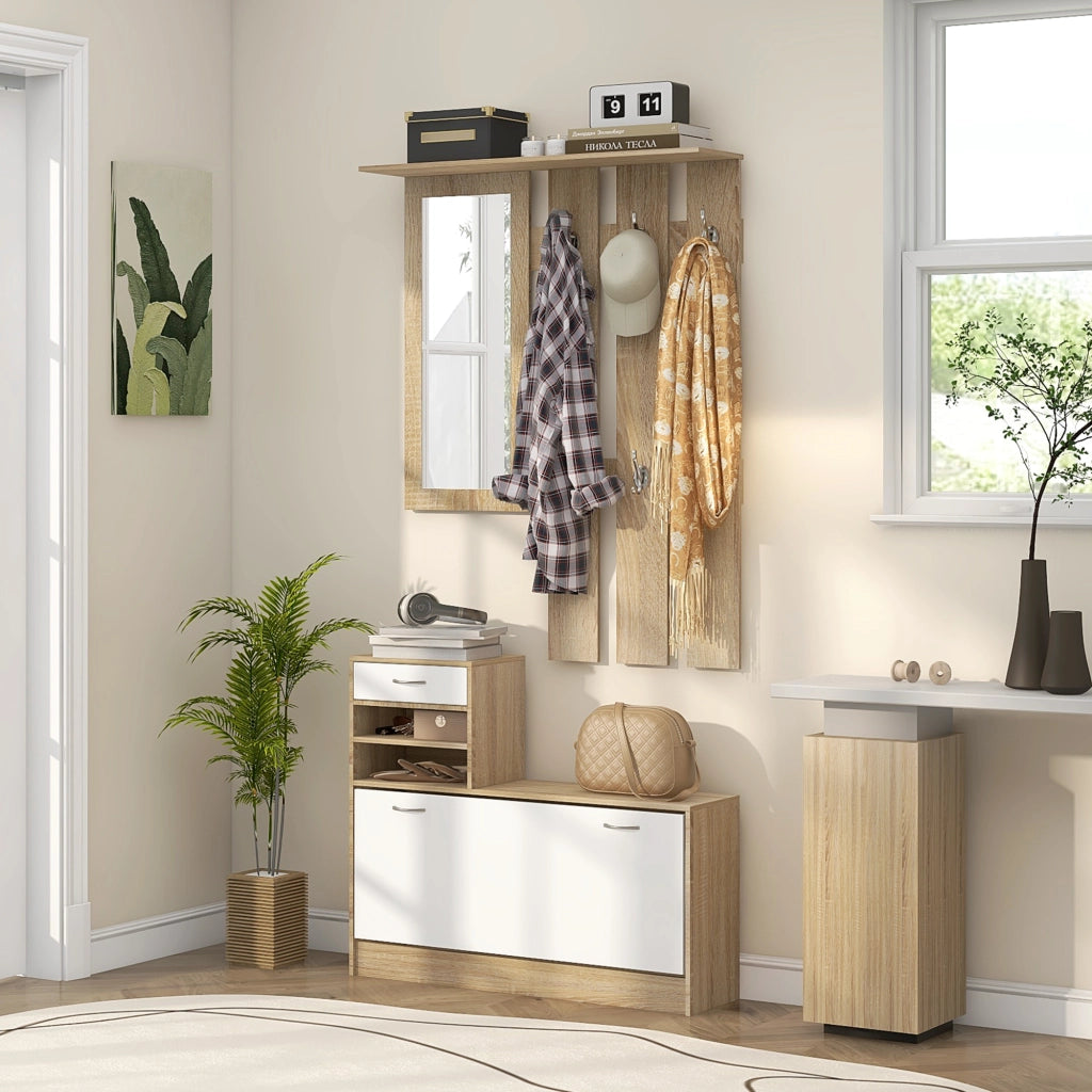 Armadio 3 in 1 con Scarpiera e Specchio ¨C Zephmum ¨C Bianco e Quercia, 90x10x91 cm