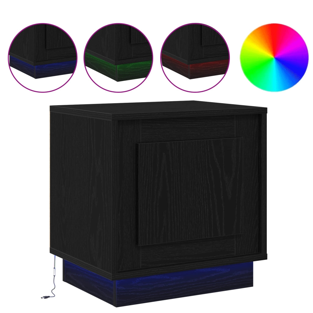 Comodini con luci LED 2 pz Nero Rovere 44x34,5x45 cm