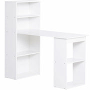 Scrivania lineare con 4 ripiani e 2 vani aperti; piano ampio per ufficio e studio; bianco; 120×55×120 cm