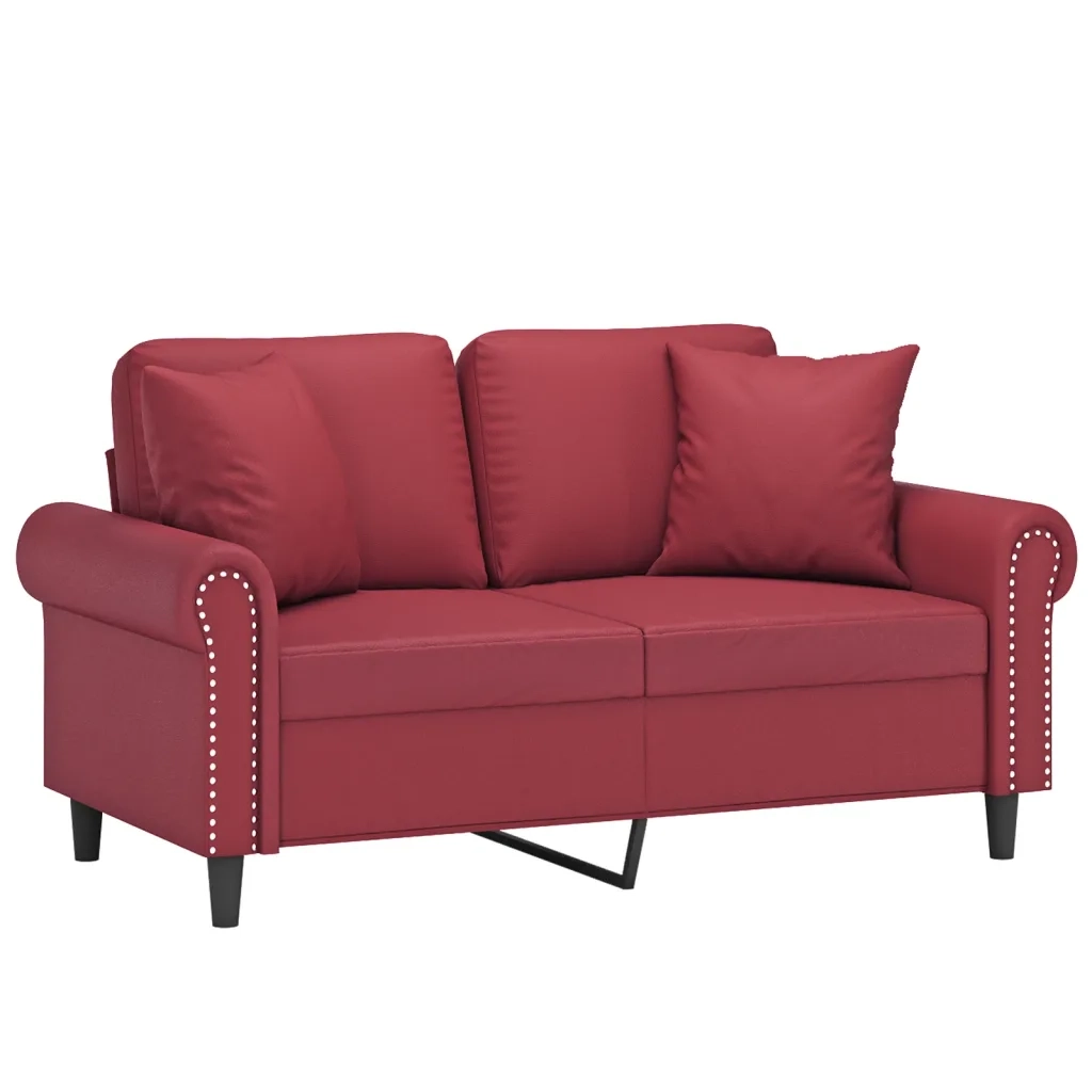 Divano a 2 Posti con Cuscini Rosso Vino 120 cm in Similpelle 3200928