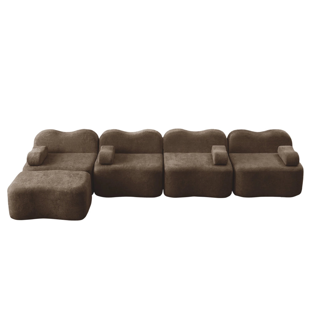 Divano modulare angolare senza struttura con pouf; velluto; marrone