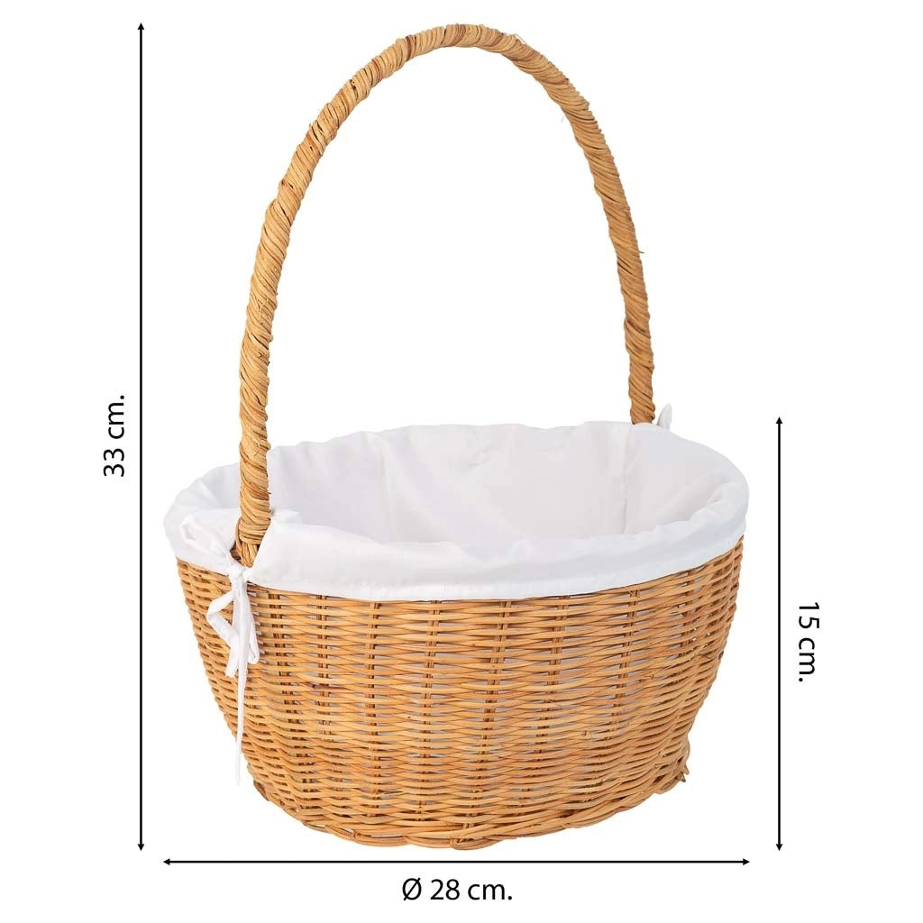 Cesto tondo in midollo con fodera marrone 28x28x15-33h