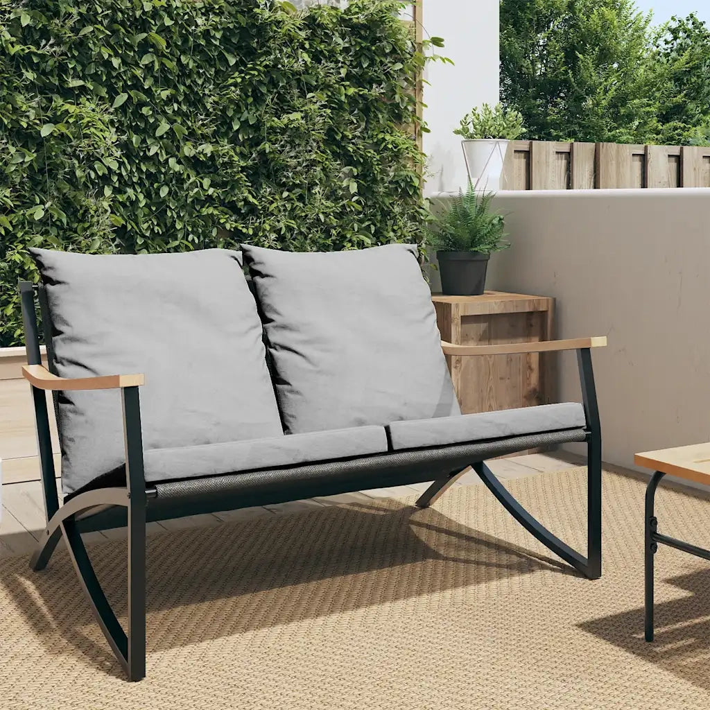 Panchina da Giardino con Cuscini 120 cm Nera in Acciaio