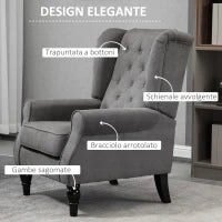 Poltrona da Salotto Stile Francese con Gambe in Legno e Cuscini Sfoderabili, 74x86x102 cm, Grigio