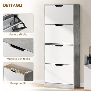 Scarpiera Salvaspazio Moderna 62,5x26x156 cm a 4 Ante per 16 Paia di Scarpe Grigio Cemento