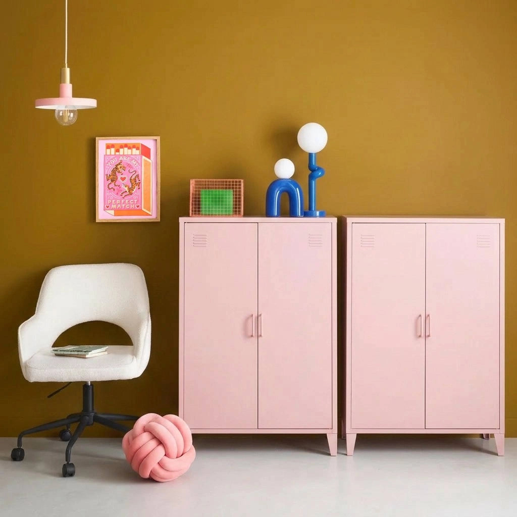 Set di 2 armadietti in metallo, 2 ante, rosa