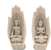 Statua di Buddha in Pietra di Silex 2 Pezzi - Decorazione con Vernice - Scultura Creativa - Uso Residenziale/ Ufficio - Studio di Yoga - Salute Orientata - Arte Scultorea
