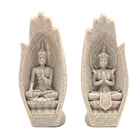 Statua di Buddha in Pietra di Silex 2 Pezzi - Decorazione con Vernice - Scultura Creativa - Uso Residenziale/ Ufficio - Studio di Yoga - Salute Orientata - Arte Scultorea