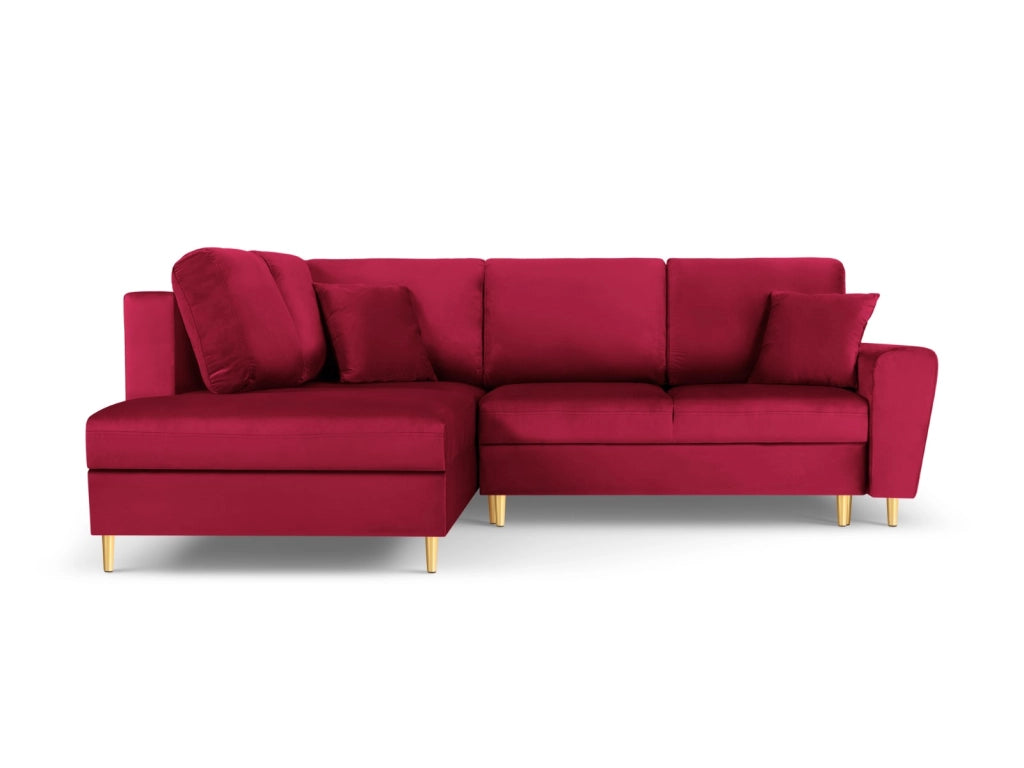 Cosmopolitan Design - Divano convertibile angolare sinistro con contenitore "Kyoto" 5 posti in velluto rosso 