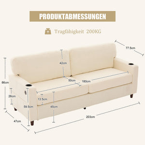 Divano 2 posti - Xylo - Chenille, LED, USB-C, porta bicchieri, beige