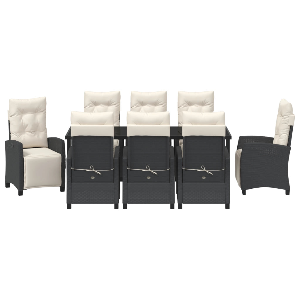 Set da pranzo da giardino da 9 pezzi in polyrattan nero