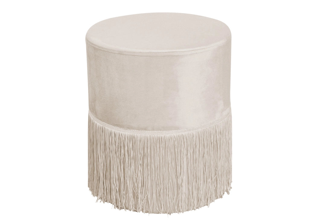 Pouf Salotto/Camera Con Frangette Imbottito Modello Velvet Malibù Tinta Unita - Pouf - Beige