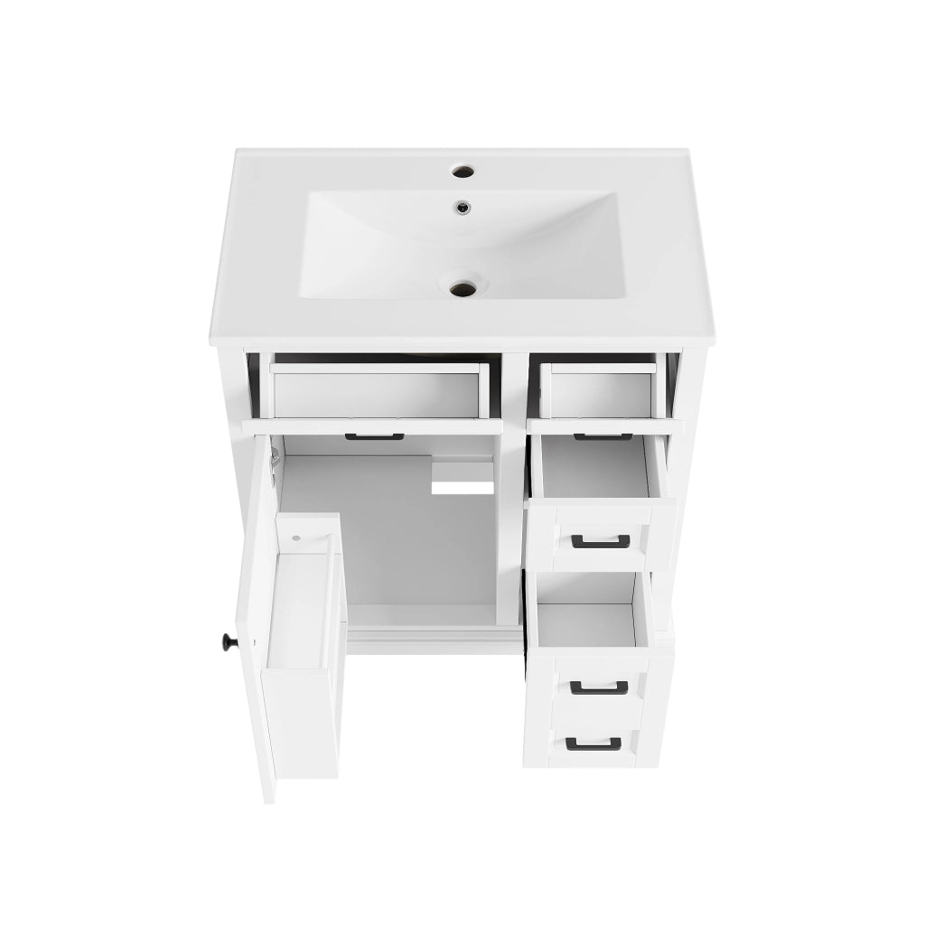 Mobile bagno sospeso a terra con lavabo in ceramica integrato, finitura laccata bianca, 76 x 47 x 82 cm