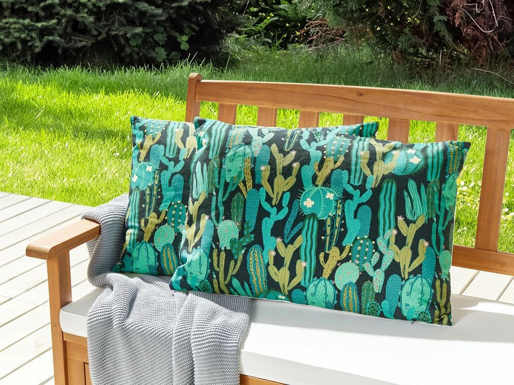 Set di 2 cuscini da giardino in poliestere verde con motivo a cactus 40 x 60 cm, rettangolari, moderni e resistenti all'acqua.