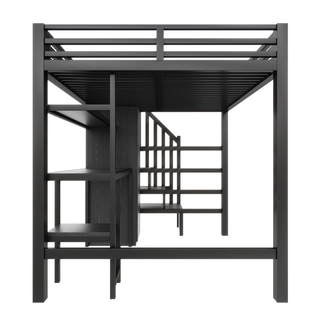 LETTO a soppalco 140x200 cm in metallo nero con scrivania, armadio e scaffale