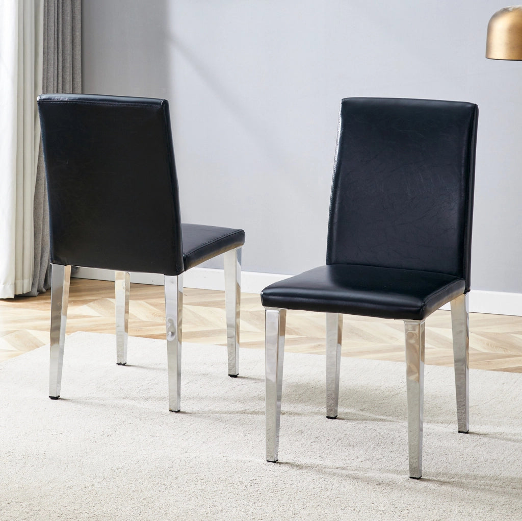 Set di 2 sedie da pranzo in PU nero con gambe argento