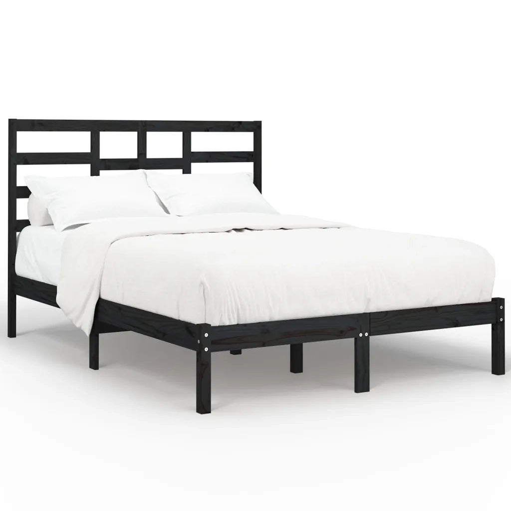 Giroletto-Struttura Letto Nero in Legno Massello 140x190 cm 227849