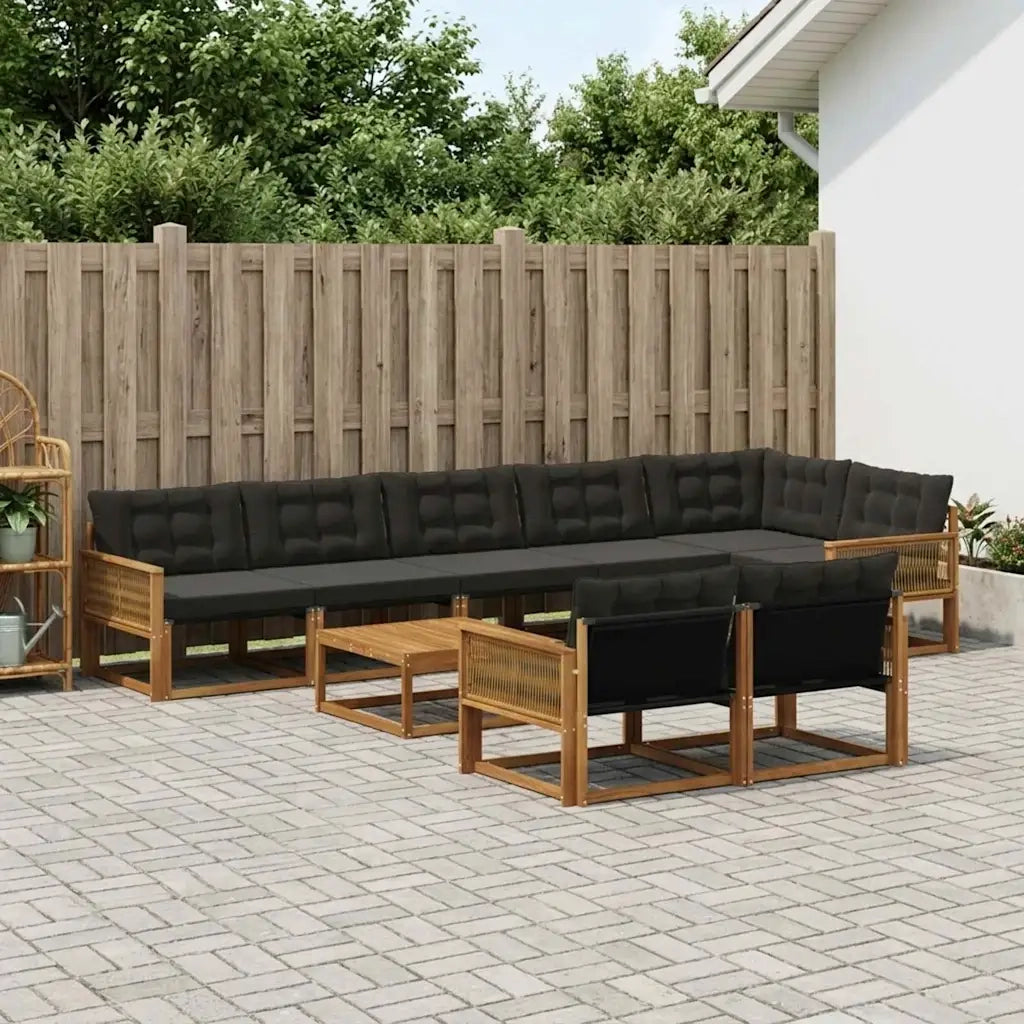 Set di divani da esterno con cuscino 9 pcs Naturale e Nero 3381524