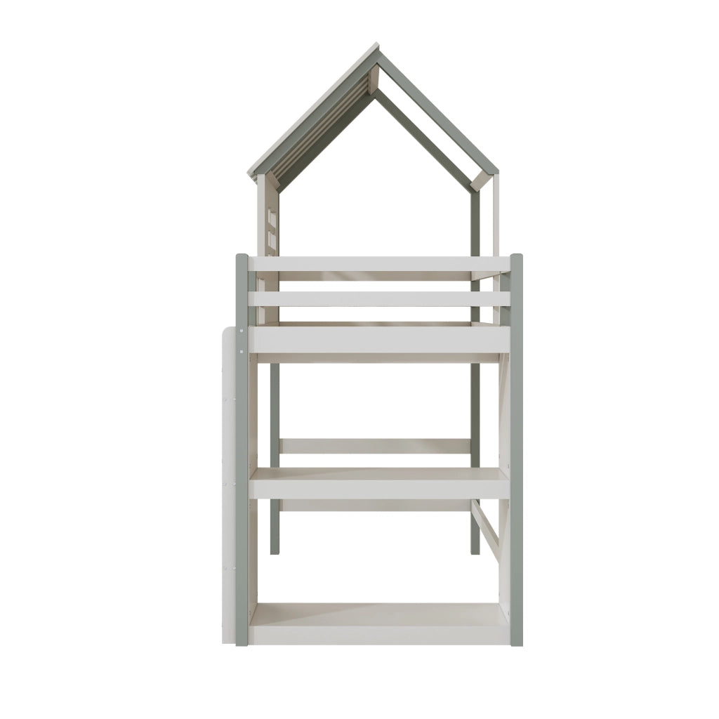 OKWISH Letto a Casetta 90×200 cm, Letto Singolo con Scala di Sicurezza, Contenitore e Sponda 30 cm, senza Materasso, Verde