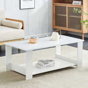 Tavolino da caffè a 2 livelli in MDF bianco 110×55×42 cm