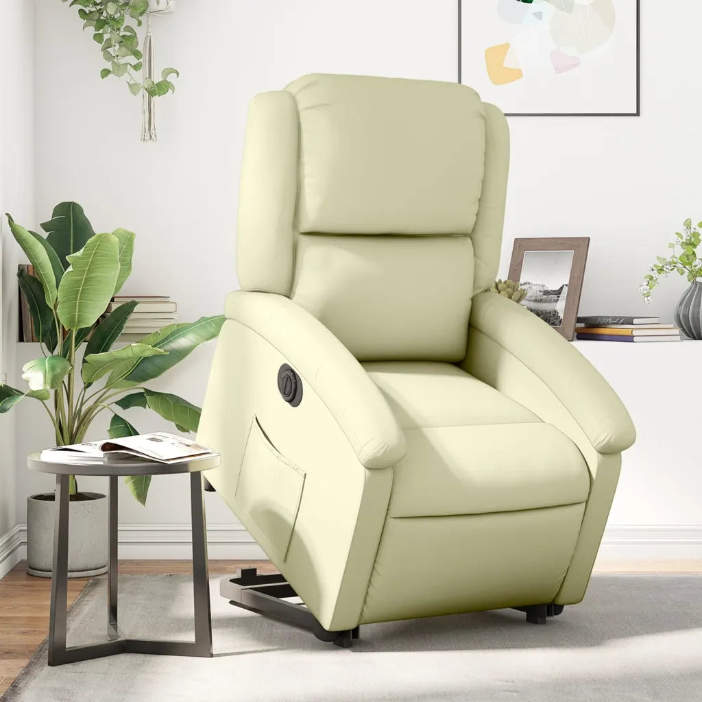 Poltrona Alzapersona Reclinabile Elettrica Crema in Vera Pelle 3204272