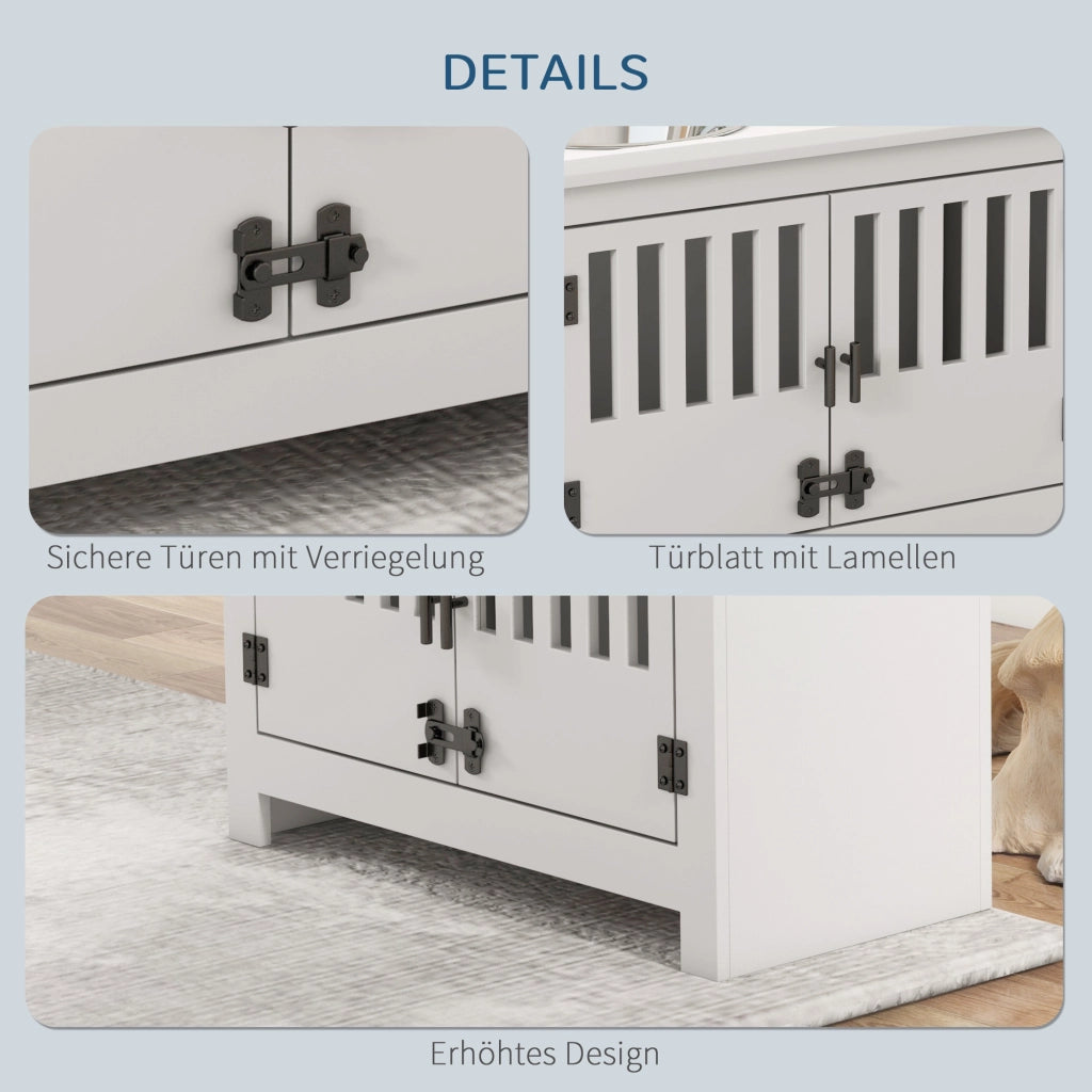 Stazione di alimentazione rialzata per cani di taglia grande con 2 ciotole in acciaio inossidabile e vano di stivaggio ¨C Minimal ¨C Bianco 35.5x60x30 cm