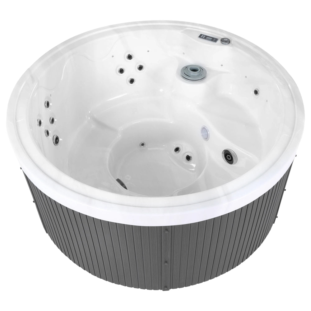 Vasca idromassaggio Grigio Acrilico 198 cm 22 Getti Marrone Pannelli Esterni Rotondi con Riscaldamento LED