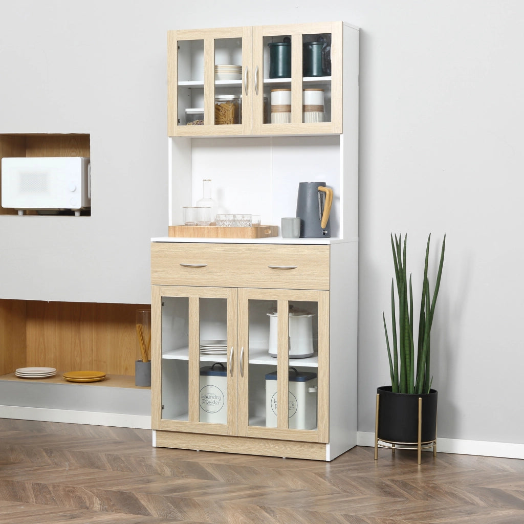Armadio Cucina con Ante Vetro e Cassetti ¨C Zephmum ¨C Bianco Naturale 80x40x180 cm