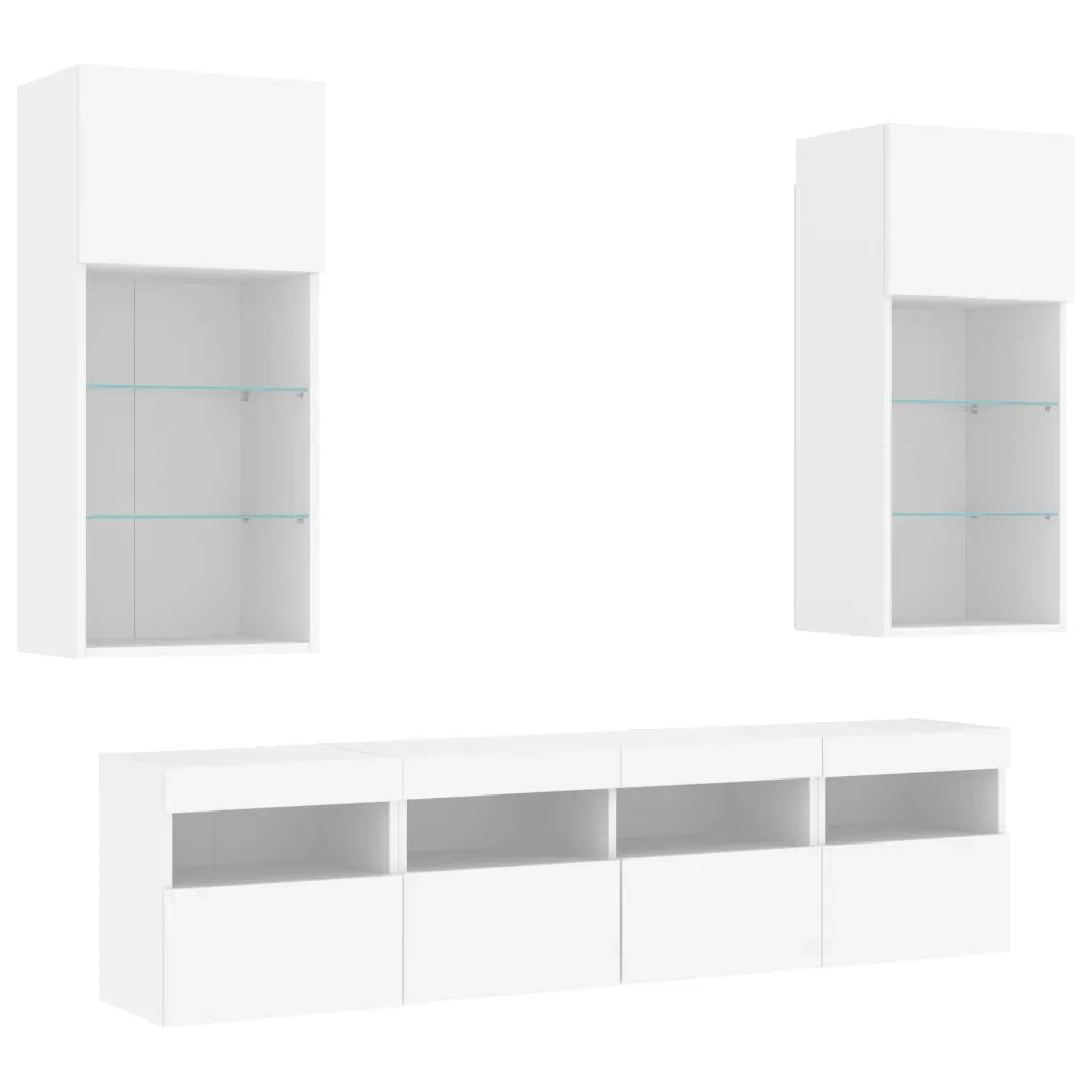 Mobili TV a Muro con LED 5pz Bianchi in Legno Multistrato 3216743
